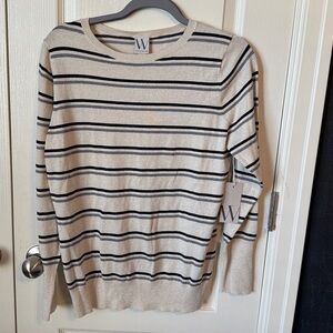 Worthington Black and Cream Striped Shimmer Knit Top L